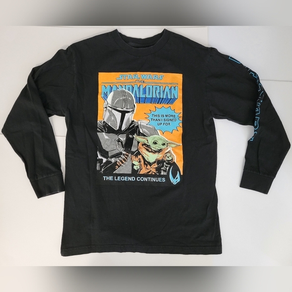 Mad Engine Star Wars Mandalorian Black Long Sleeve Crewneck Shirt - Picture 1 of 7